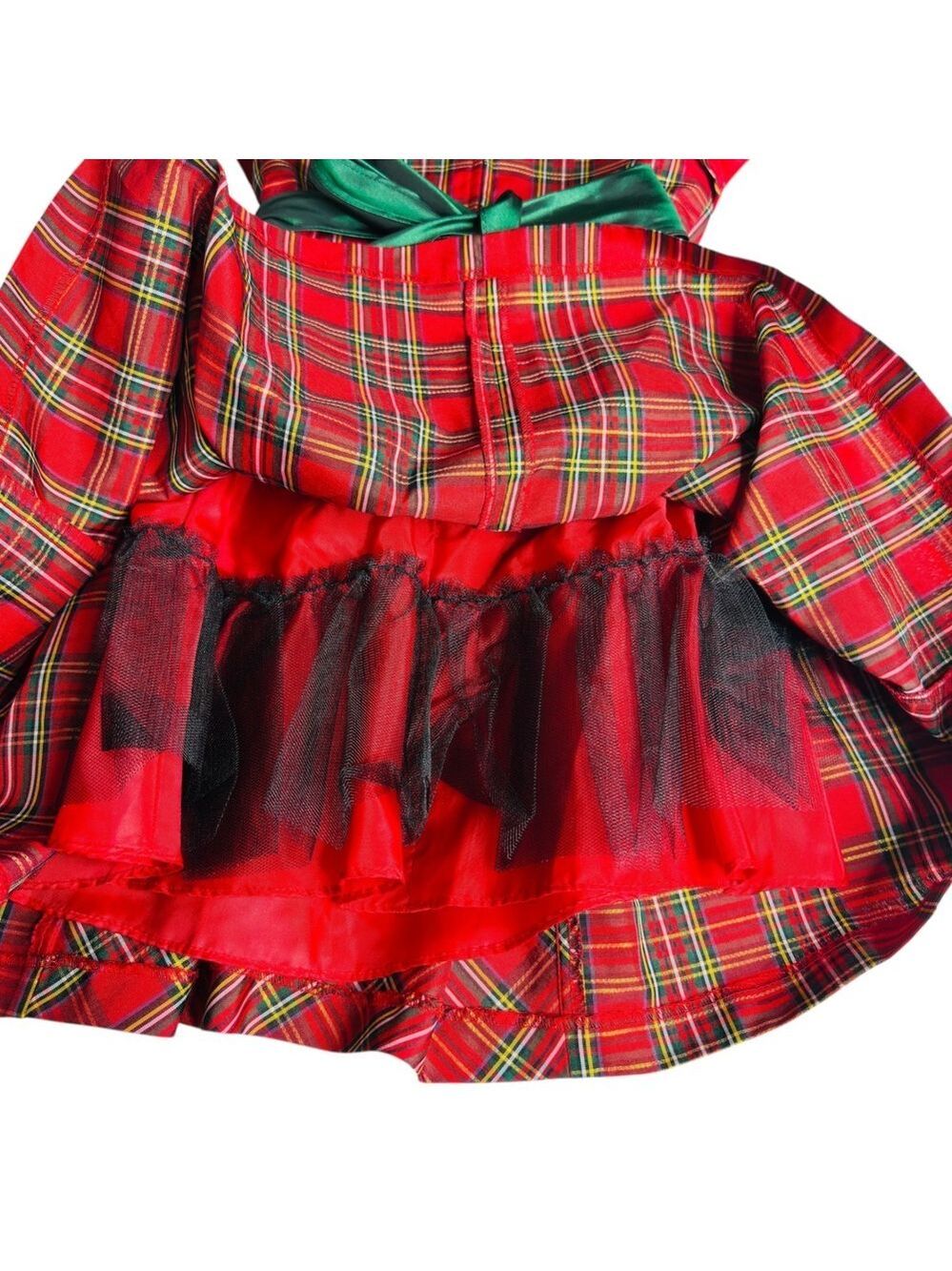 Girls Red Plaid Smocked Holiday Dress Short Puff Sleeve Tulle Size 5 - Picture 8 of 10